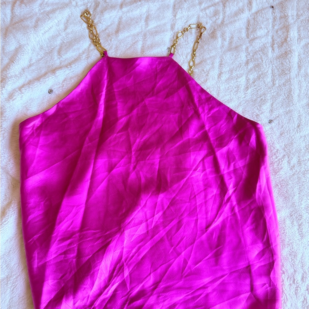 BCBGMaxAzria Hot Pink Halter Camisole with Gold Chain Straps